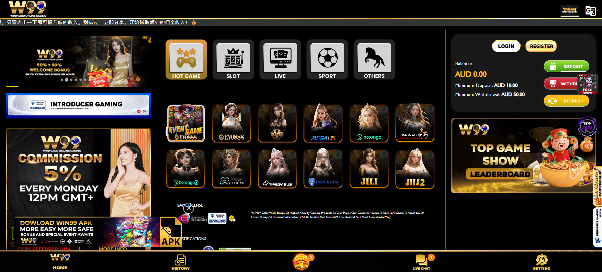 Win99AUD Casino